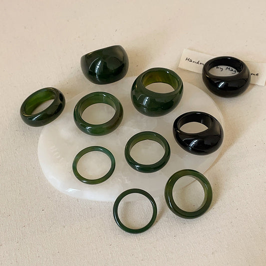 Women's Light Luxury Natural Green Agate For Vintage Rings