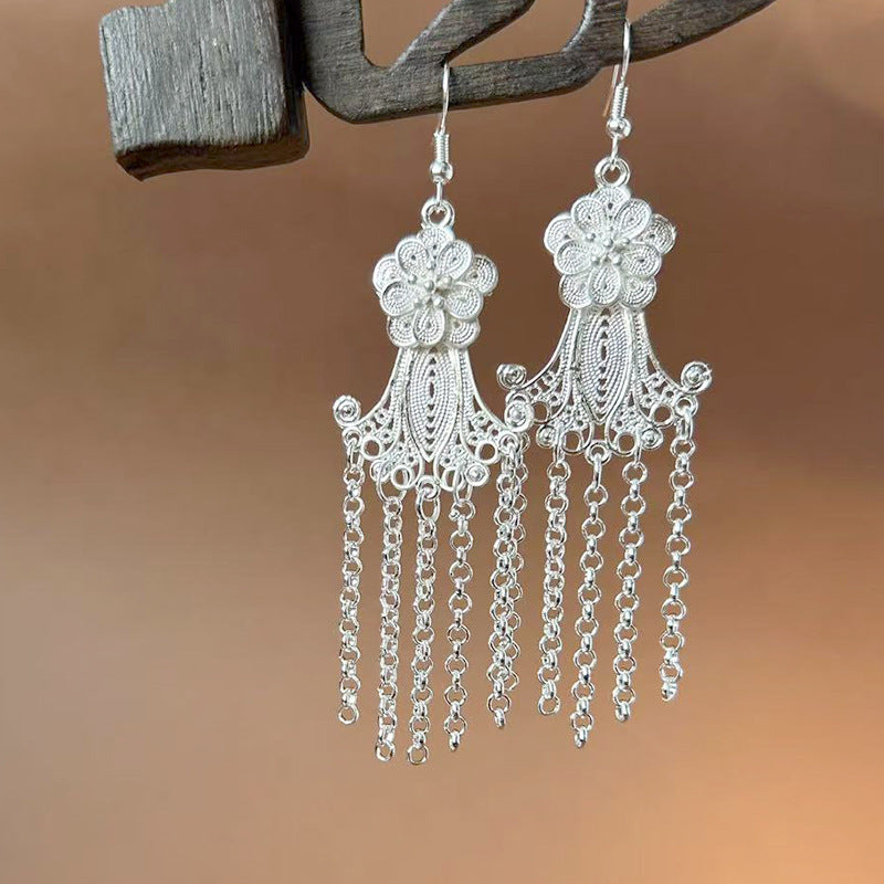Sier Ethnic Style Peacock Retro Ear Hook Vintage Scenic Spot Earrings
