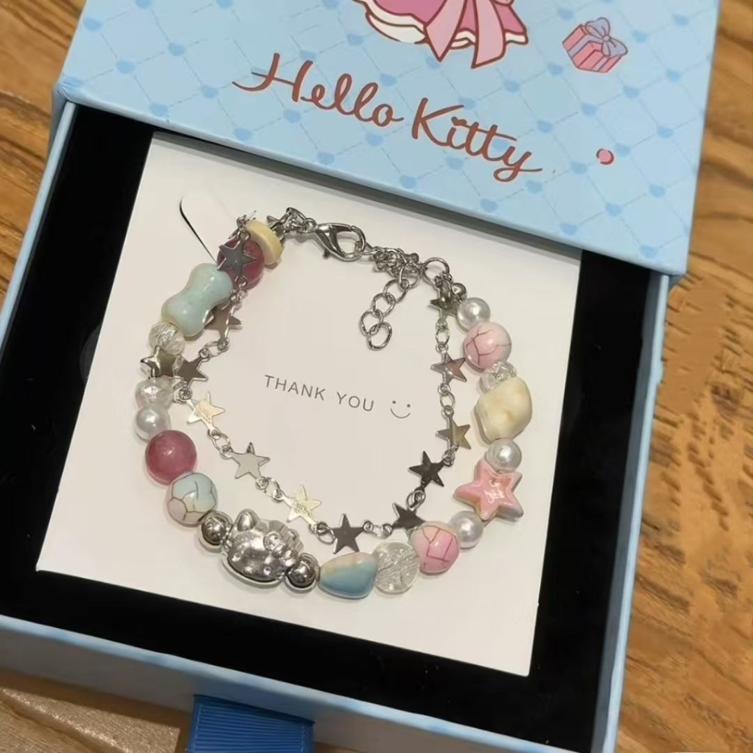 Korean Dopamine Double Layer Twin Design Sweet Cute Bracelet