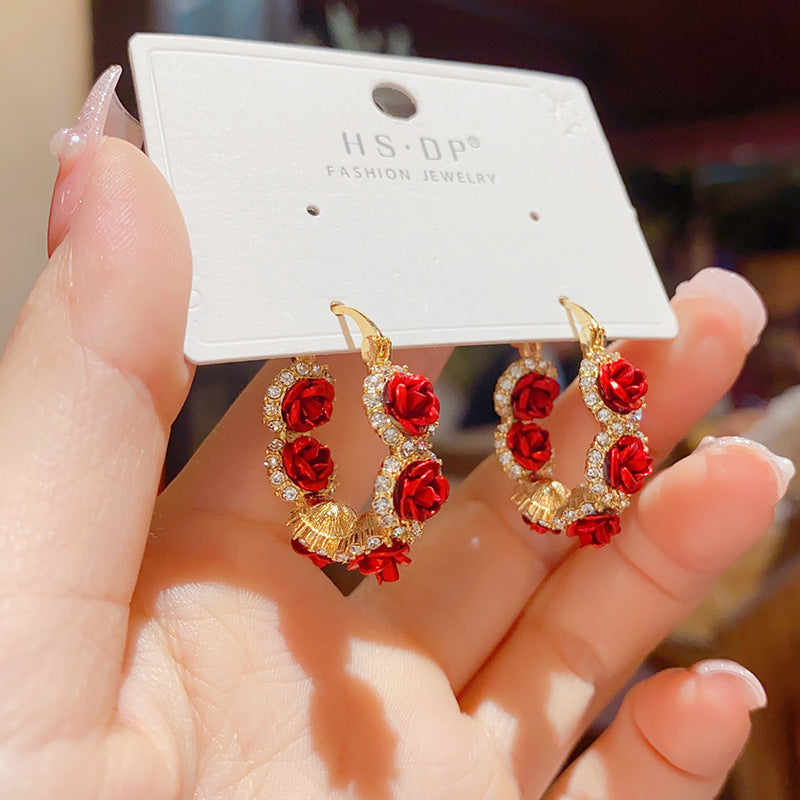 Style Romantic Aura Red Rose Clip Fashionable Stylish High-grade Light Ear Buckle