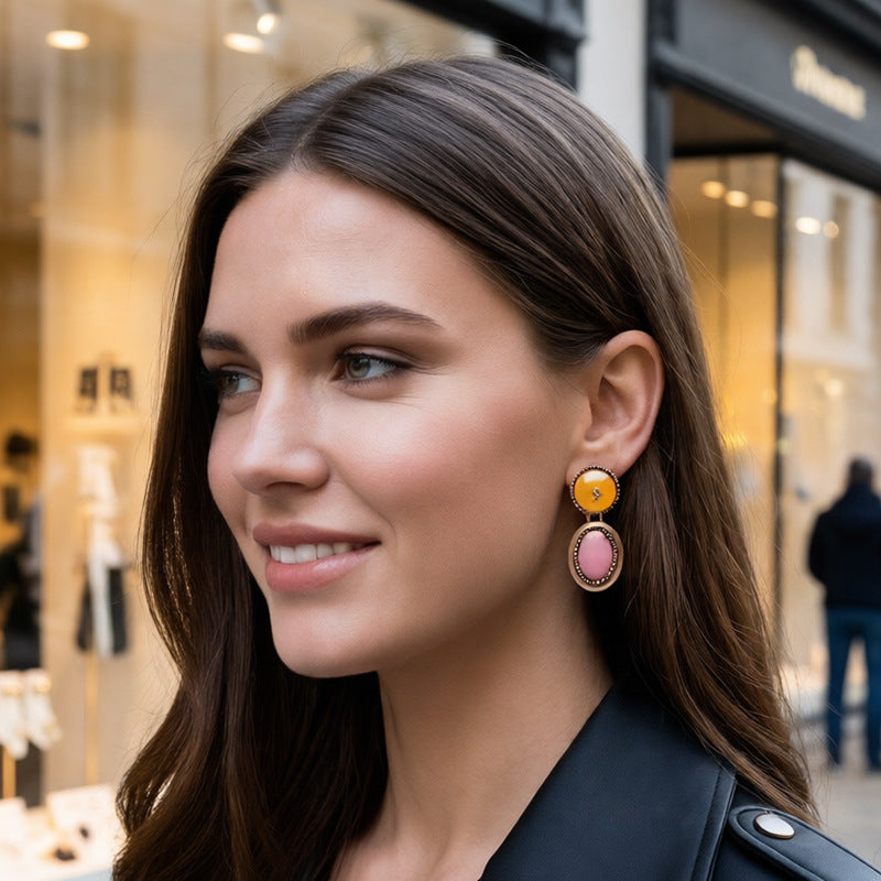 Retro Distressed Patchwork Affordable Luxury Fashion Resin Beeswax Geometric Earrings