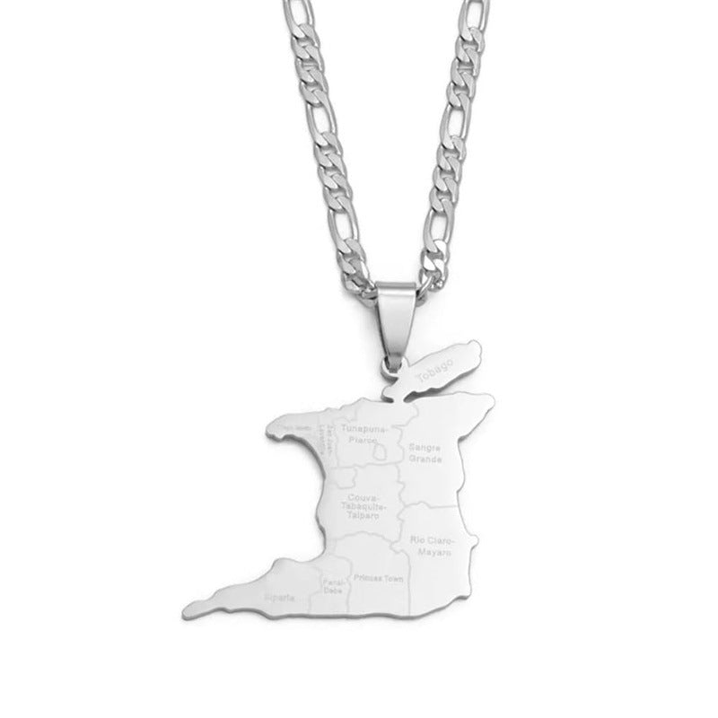 Women's & Men's Stainless Steel Trinidad Map City Name Pendants