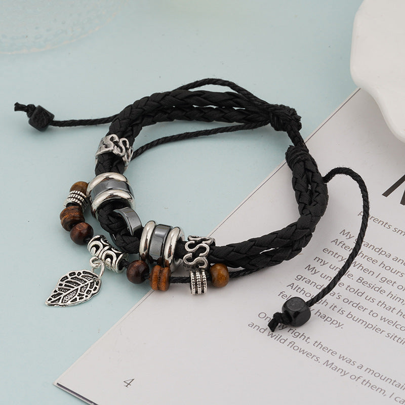 Women's & Men's Casual Retro Cowhide Hand Weaving British Bracelets