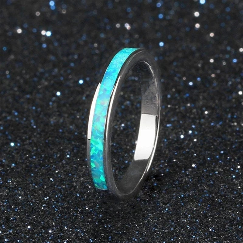 Fashion Single Circle Blue Opal Exquisite Rings