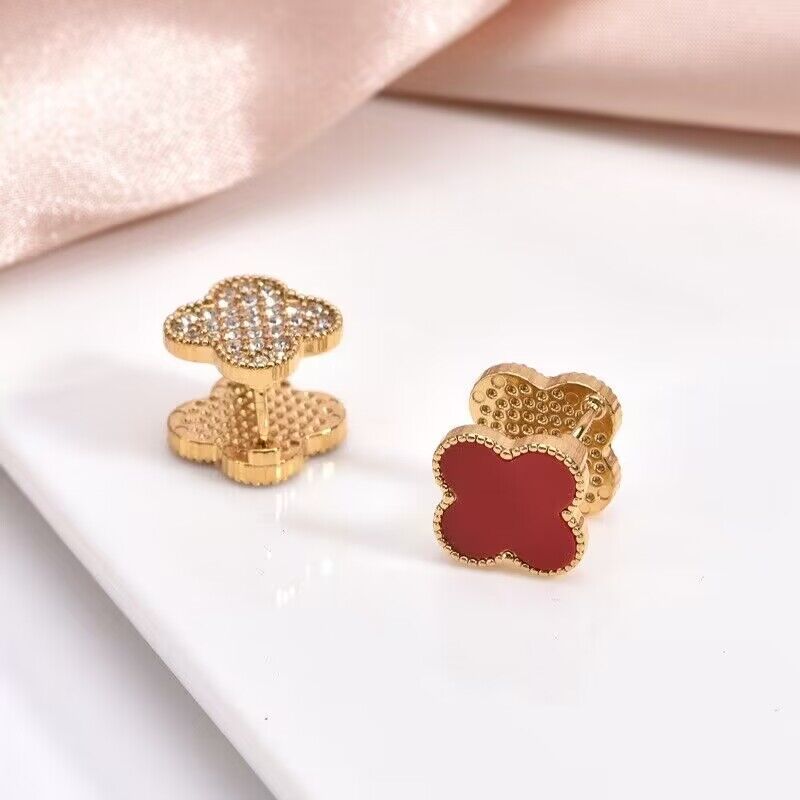 Zircon Double-sided Clover Clip Retro Minority Design Sense Light Luxury Ear Buckle