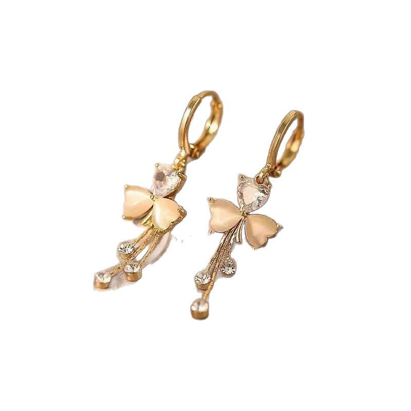 Luxury Clover Niche Design High-grade Tassel Ear Clip Rings