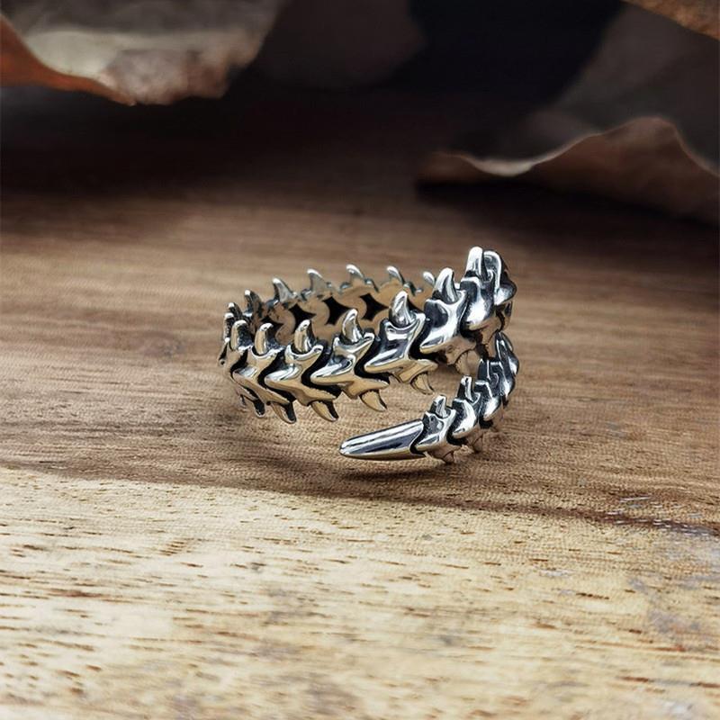 Alloy Retro Geometric Backbone Opening Adjustable Ring
