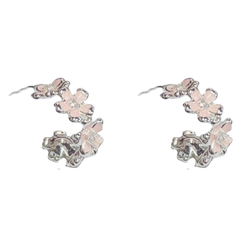 Summer Stylish Sweet Thick Sier Petals Ear Niche Temperament Light Rings