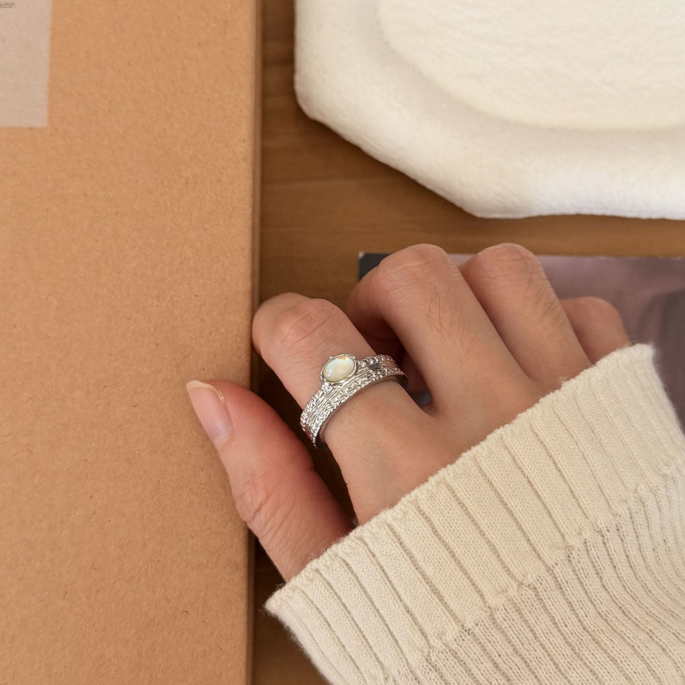 Women's Sier Inlaid Zirconium Love Heart-shaped Fashion Trend Design Twin Ring