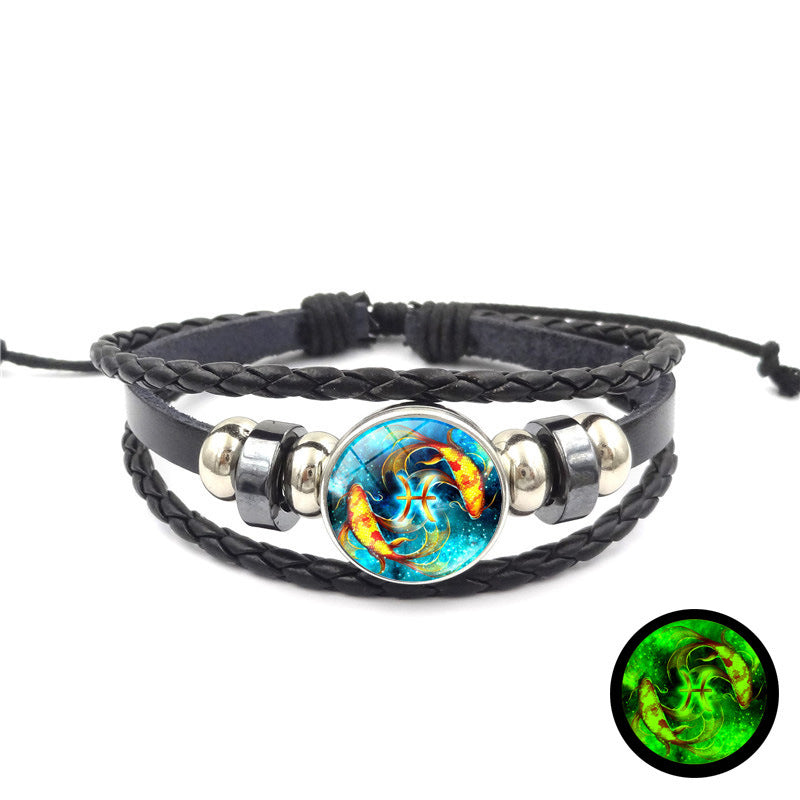 Time Stone Leather Woven Unisex Retro Punk Beaded Bracelets
