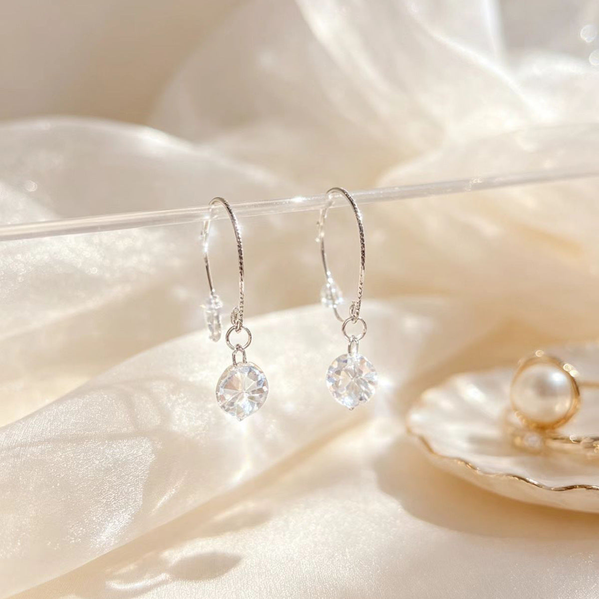 Women's Feeling Smart Rhinestone Water Drop Ear Hook Exquisite Small Square Earrings