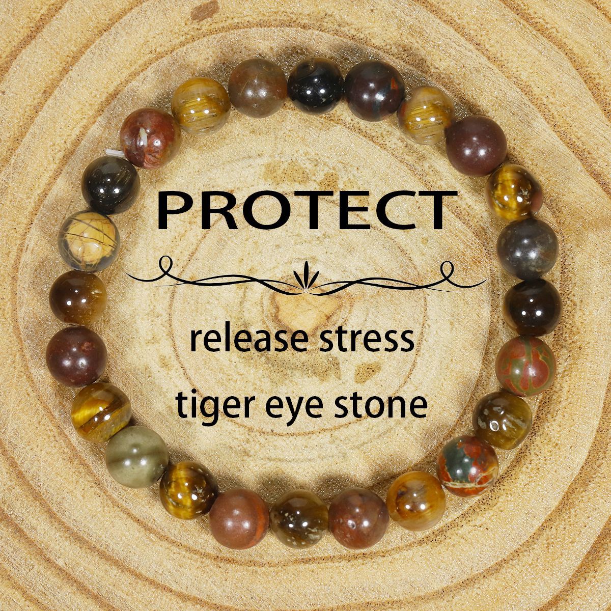 Tigereye Natural Stone Beaded Crystal Unisex Bracelet