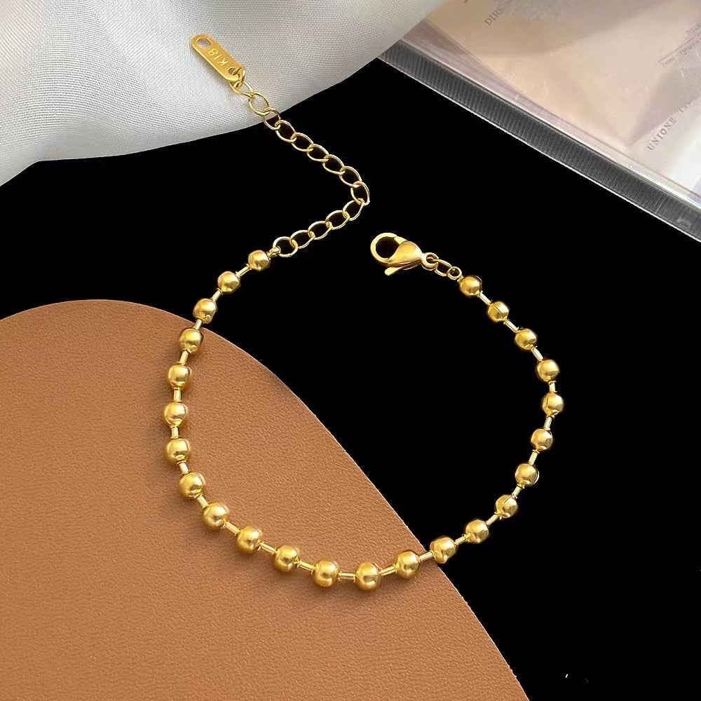 Women's Steel Lucky Beads Ball Gold Classic Design Simple Bracelet