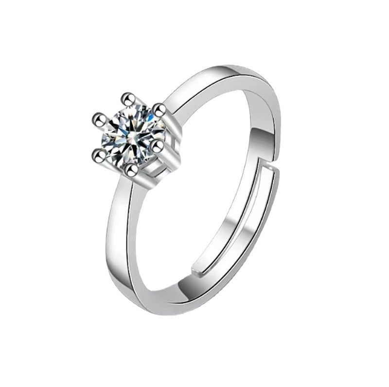 Women's Platinum Man's Moissanite Six Claw Angel Rings