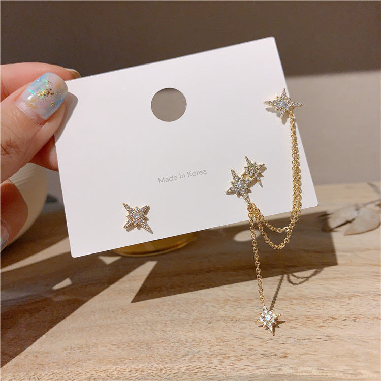 Elegant Asymmetry Long Fringe One-piece Asterism Ear Stud Earrings