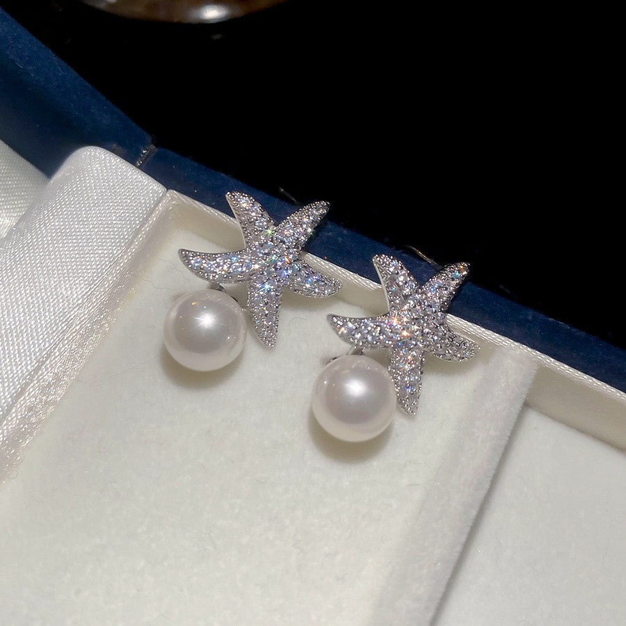 Women's Style Refined Zircon Flower Pearl Light Luxury High-grade Ear Earrings