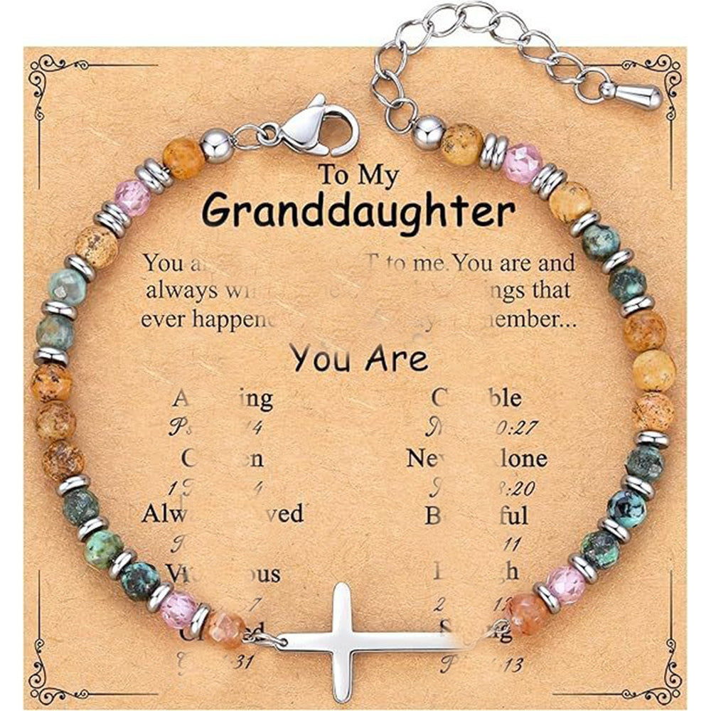 Natural Turquoise Cross Picture Stone Pink Crystal Bracelets