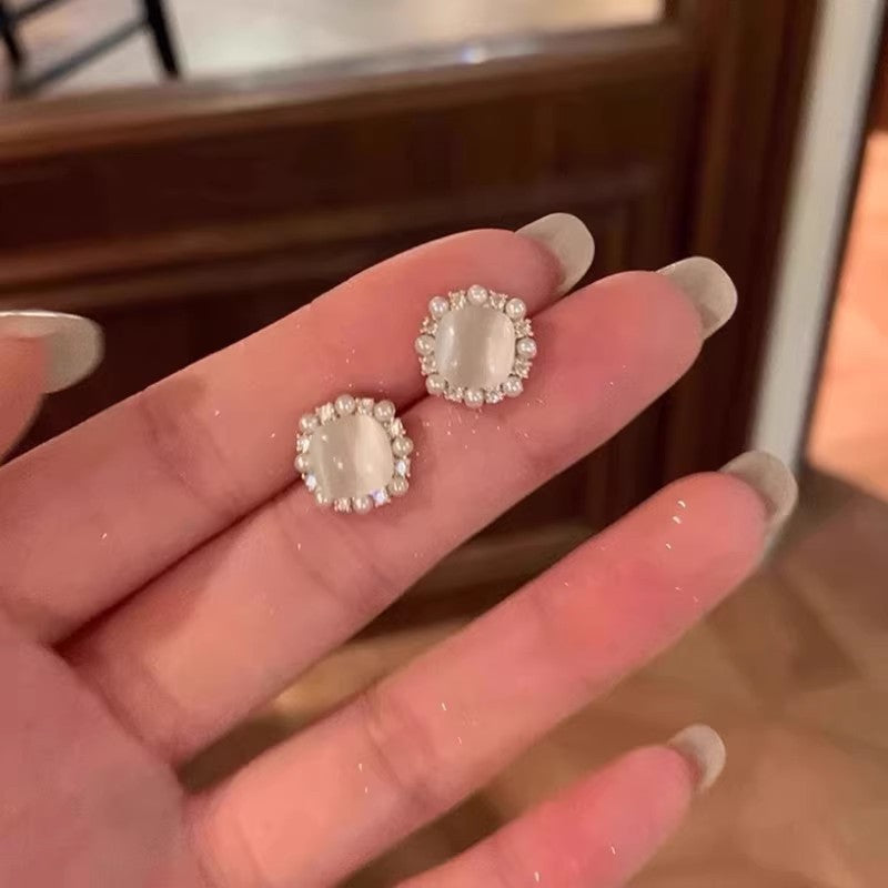 Women's Small Sugar Cube Opal Pearl For Light Stud Earrings