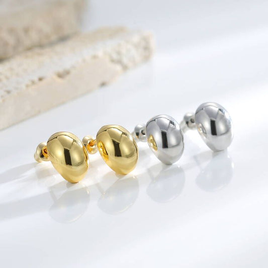 Women's Plated Sier Needle Bean Metal Trendy Earrings