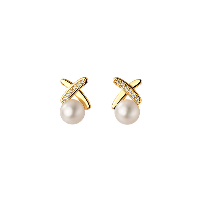 Women's Lodge Sier Sweet Pearl Small Cross Earrings