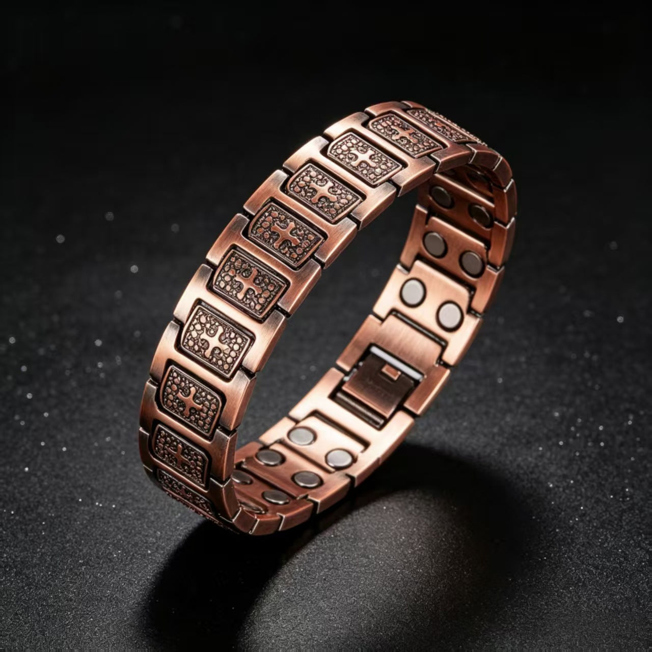 Metal Bronze Magnet Vintage Wide Row Bracelet