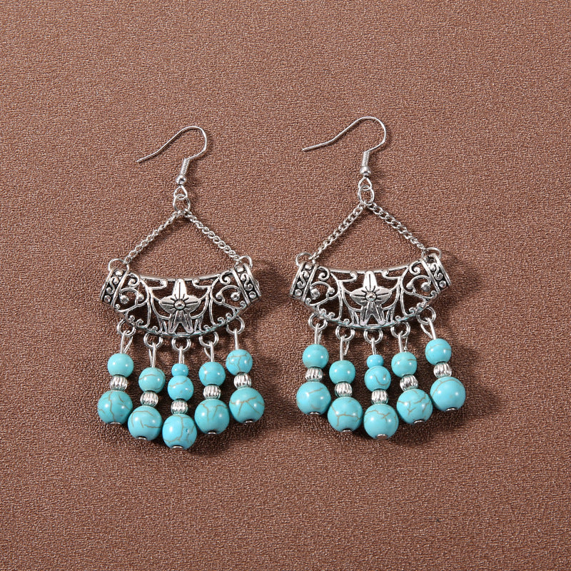 Tassel Turquoise Retro Minority Ethnic Style Graceful Personality Tibetan Earrings