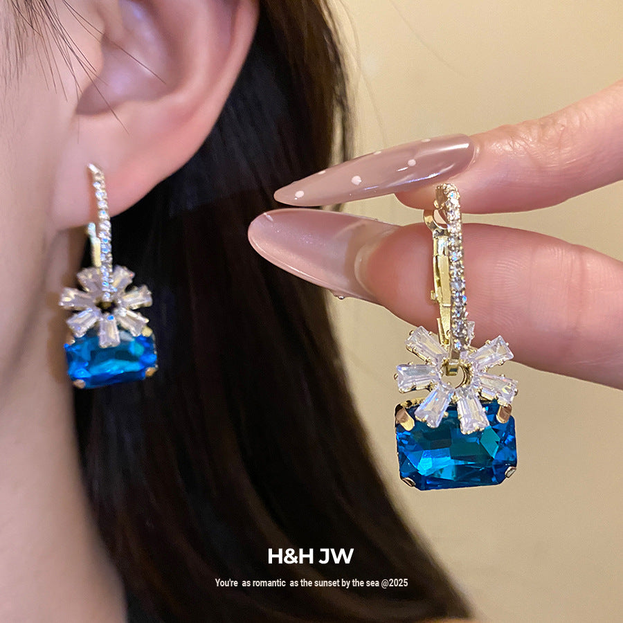 Women's Zircon Flower Square Ear Exquisite Trendy Light Luxury High-grade Stud Earrings