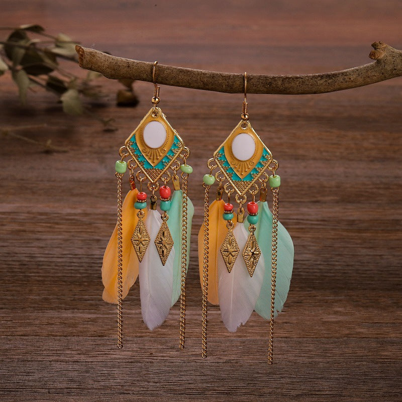 Plaid Diamond-shaped Dripping Feather Your Daisy Earrings