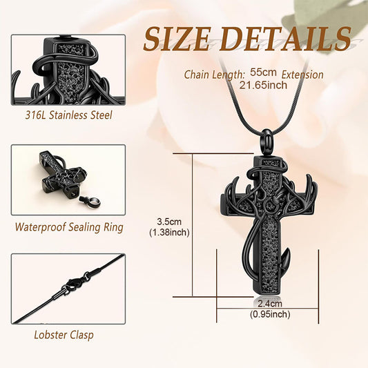 Men's Personalized Antlers Cross Urn For Commemorative Pendants