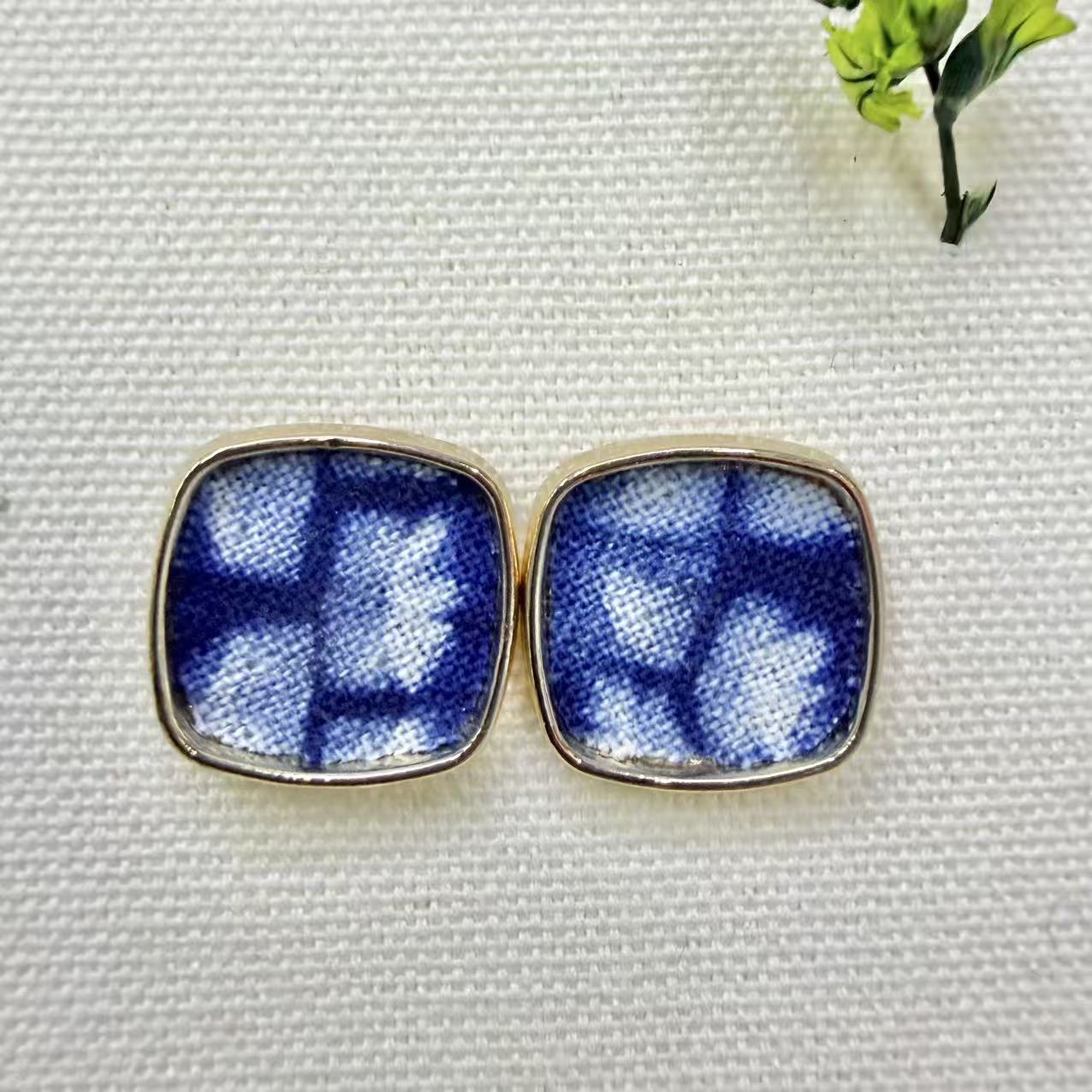 Yunnan Dali Ethnic Style Blue Dyed Stud Earrings