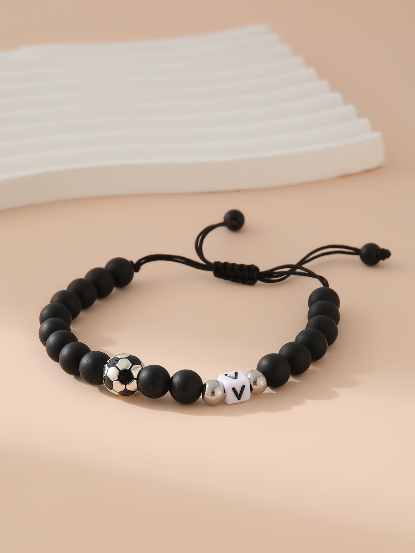 Women's & Men's Black Frosted Football Letters Adjustable For Bracelet