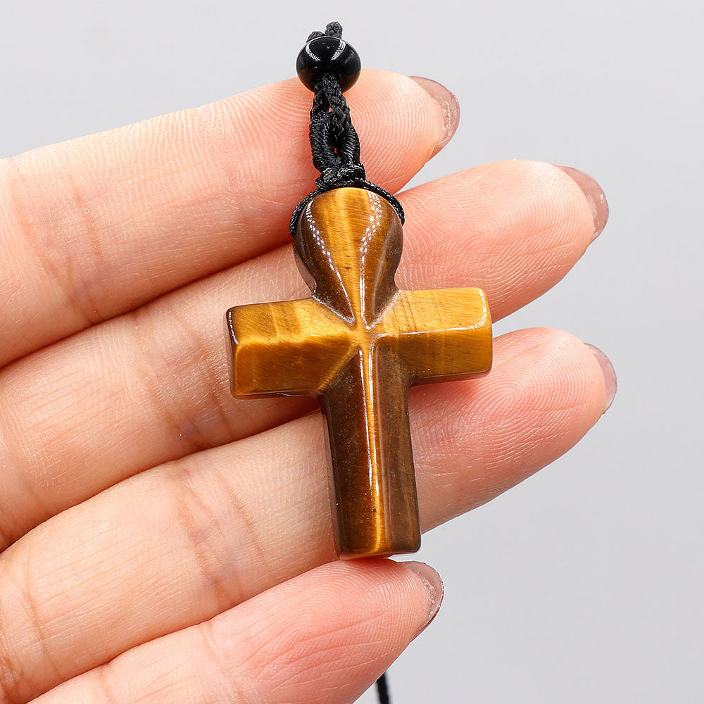 Natural Crystal Thanksgiving Gift Agate Woven Stone Cross Pendants