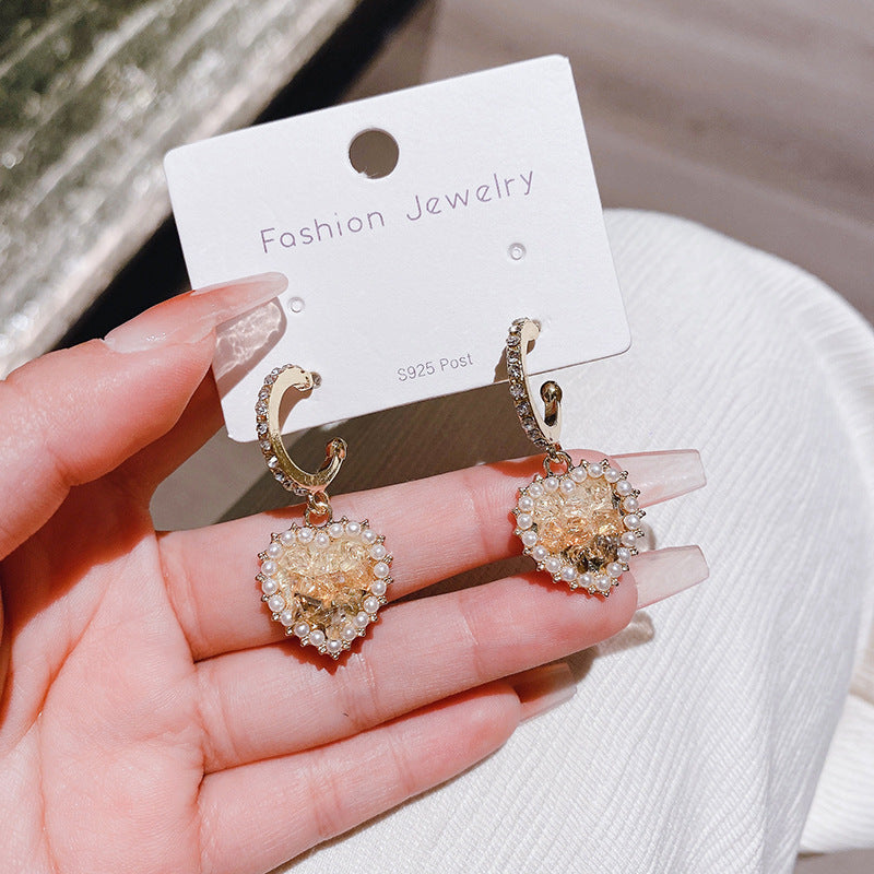 Diamond Pearl Crystal Love Shaped Style Earrings