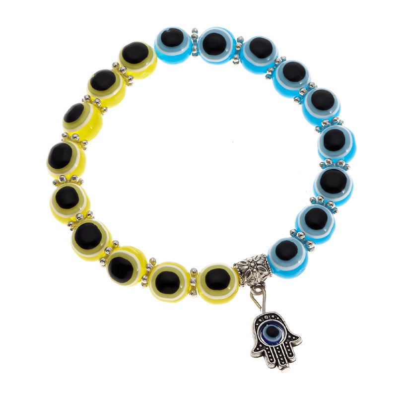 Alloy Palm Hollow Blue Eyes Beaded Bracelets