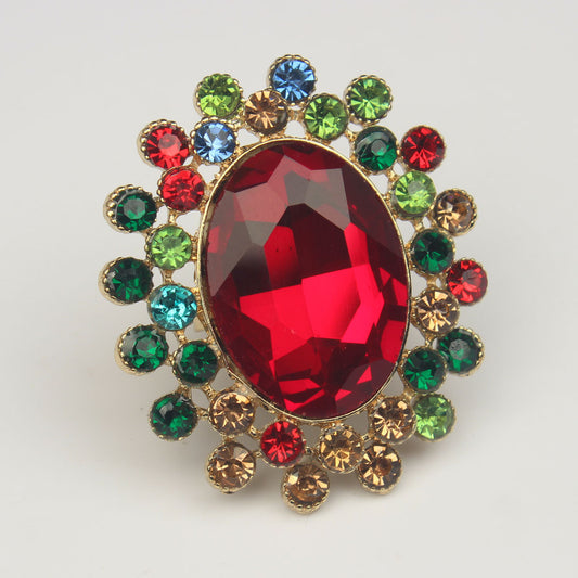 Rhinestone Open Luxury Banquet Adjustable Big Ring