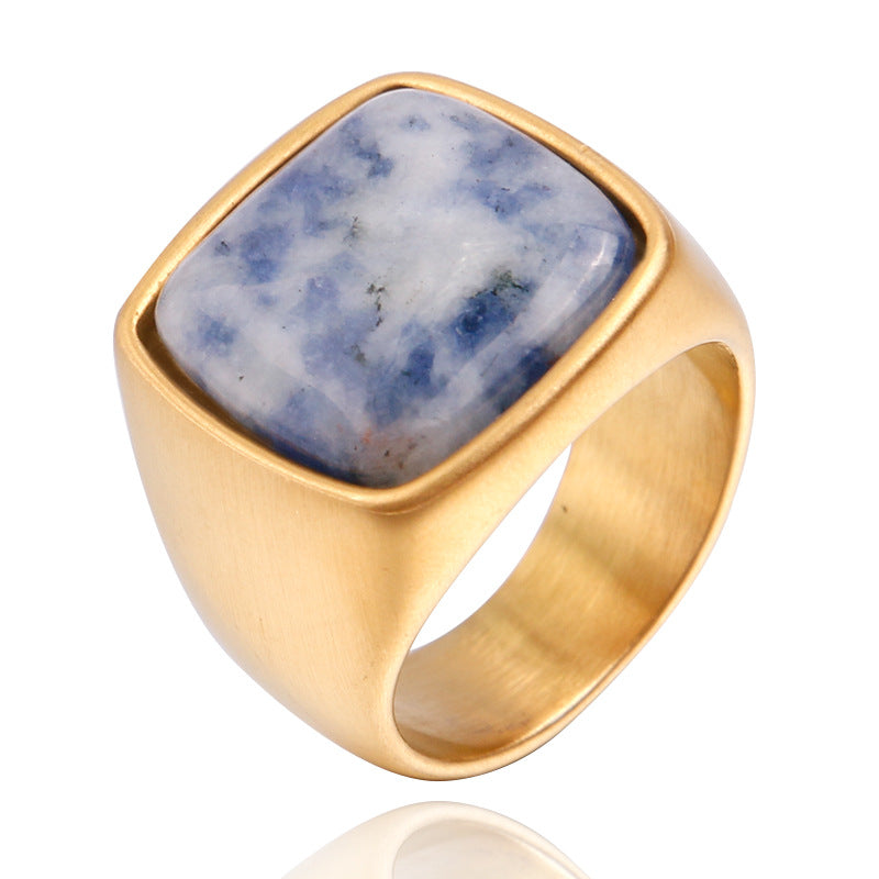 Men's Personality Retro Natural Gemstone Titanium Steel Ring