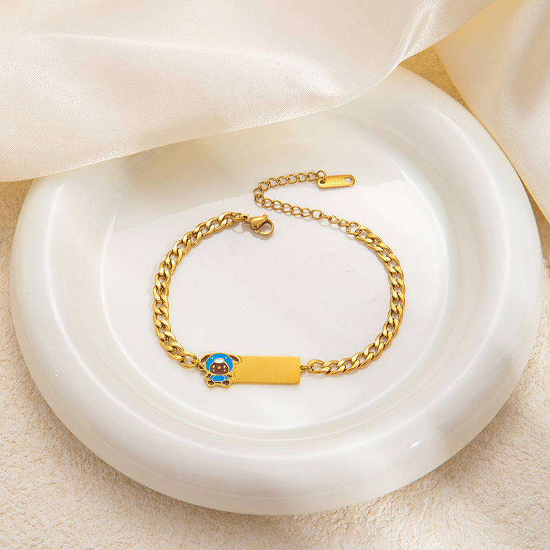 Stainless Steel Bow Square Plate Female Cartoon Mickey Titanium Drip Bracelets