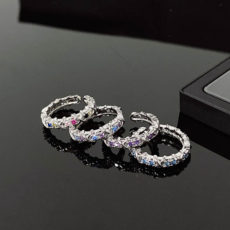 French Entry Lux Cross Colorful Crystals Open Rings