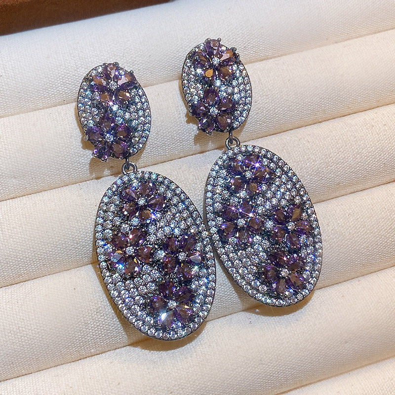 Women's Needle Inlaid Zircon Leaves Tassel Personalized Design Earrings