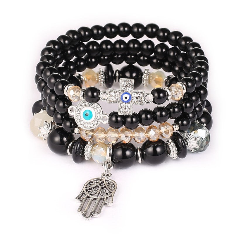 Women's Bohemian Cross Eye Palm Crystal Glass Bracelets