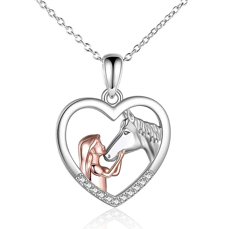 Fashion Heart-shaped Horse Two-color Rose Gold Necklaces