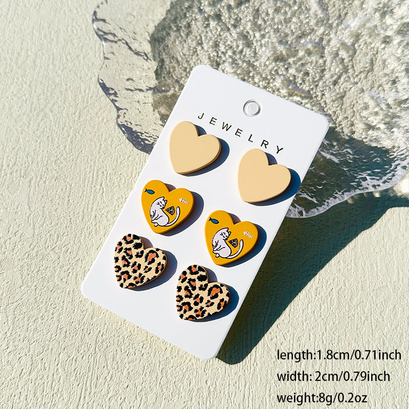 Women's Valentine's Day Denim Love Paint Printing Clay Quality Earrings