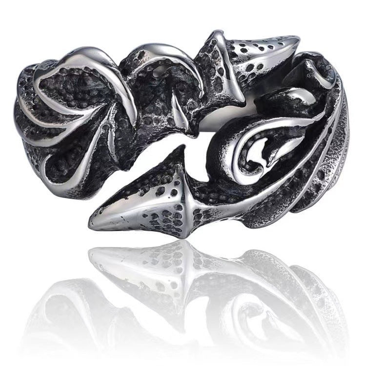 Women's & Men's Punk Heavy Wide Face Abstract Art Open Distressed Street Tide Ring