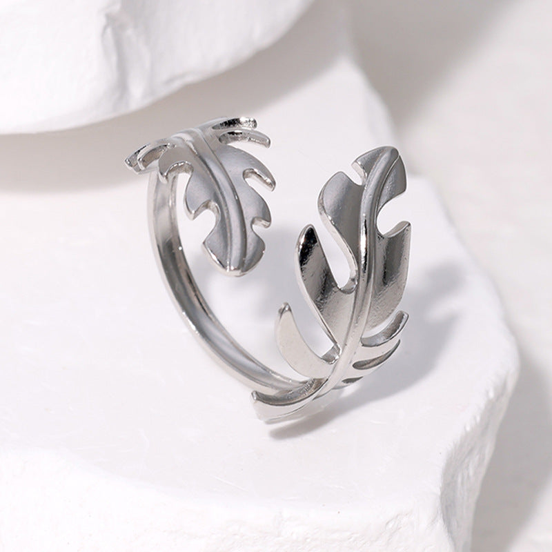 Stainless Steel Open Leaf-shaped Index Finger Rings