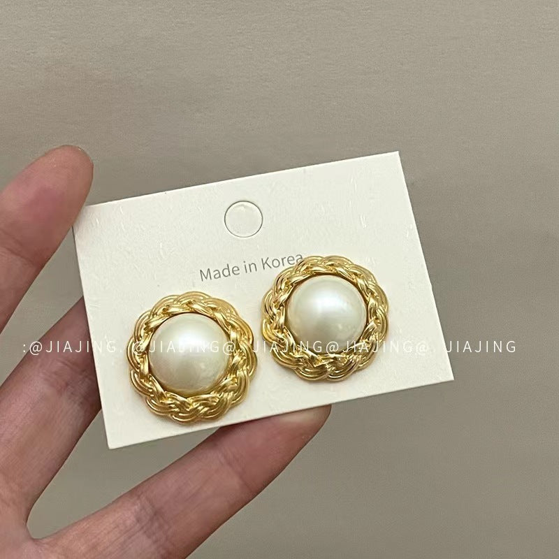 Needle Resin Chain Winding Round Ear Clip French Earrings