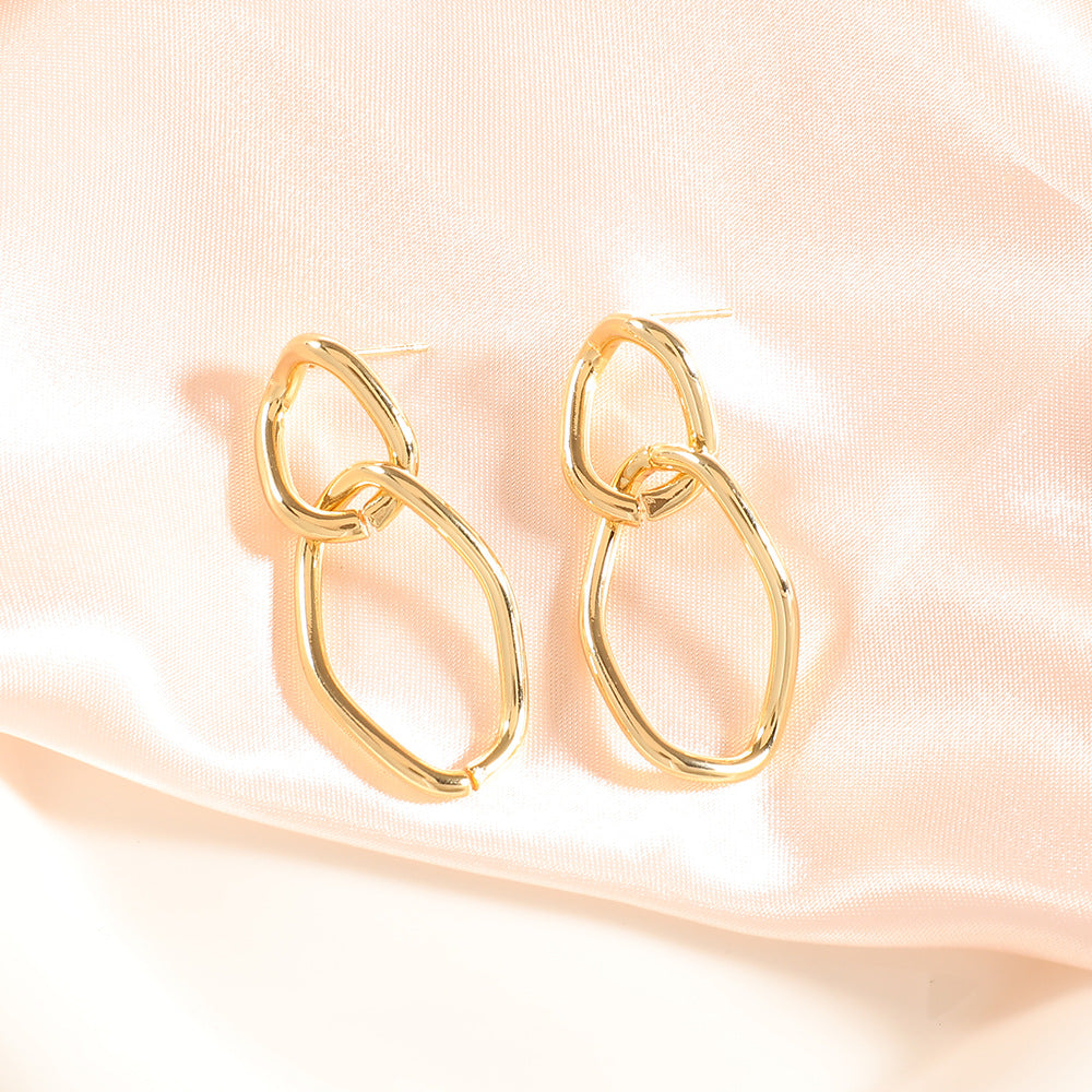 Women's Fashion Design Metal Glossy Surface Folding Ear Stud Earrings