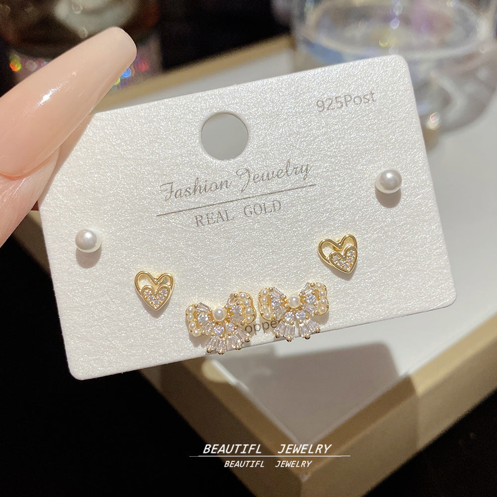 One Card Three Pairs Of Ear Sterling Sier Needle Rings
