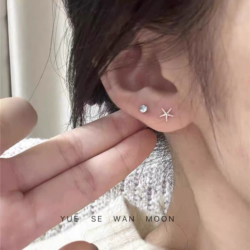 Ice Blue Zircon Titanium Steel Ear Bone Double Twin Stud Earrings