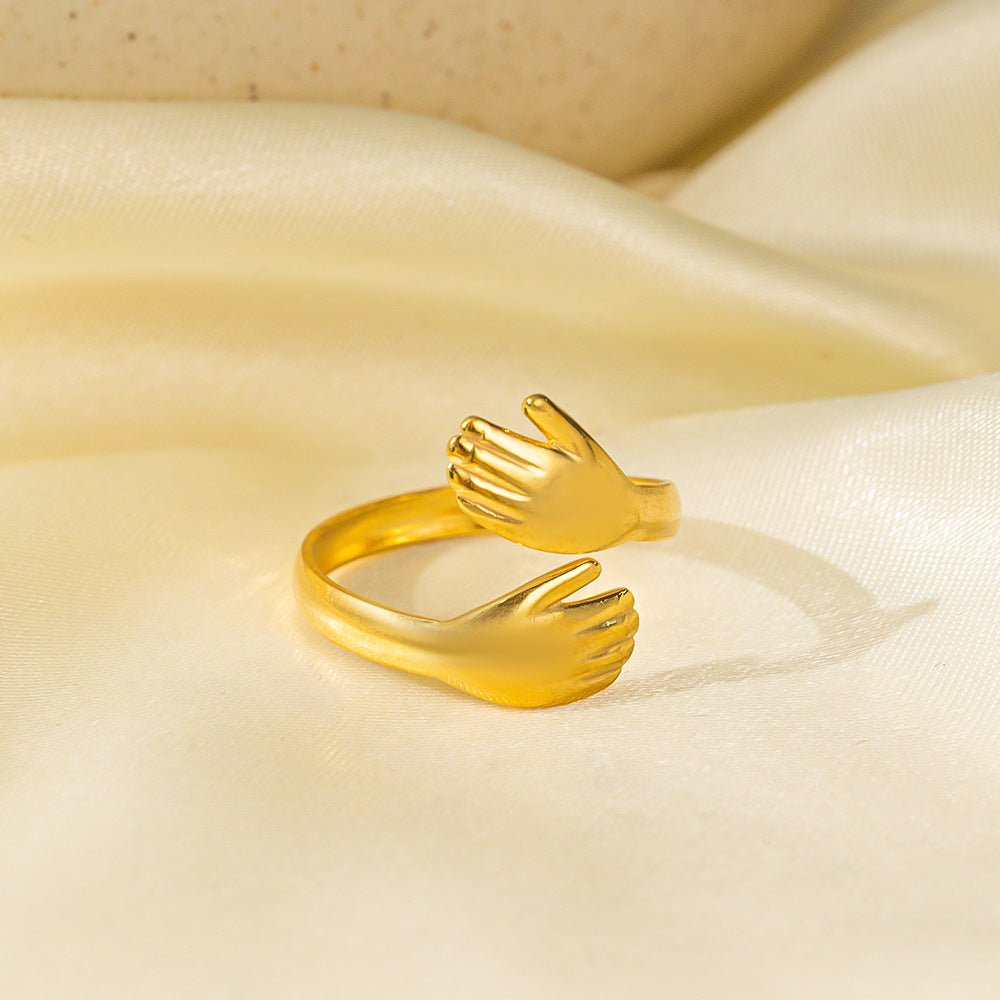 Stainless Steel Gold-plated Love Heart Flowers Rings