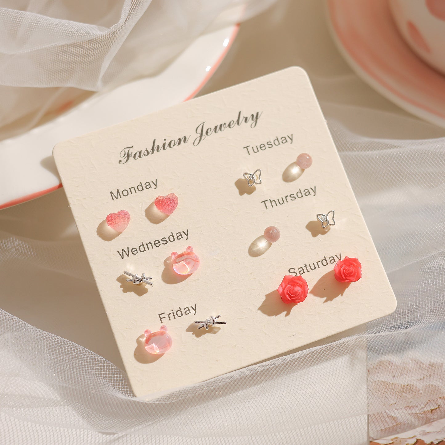 Female Pink Biological Porcelain Pin Ear Sensitive Skin Essential Stud Earrings